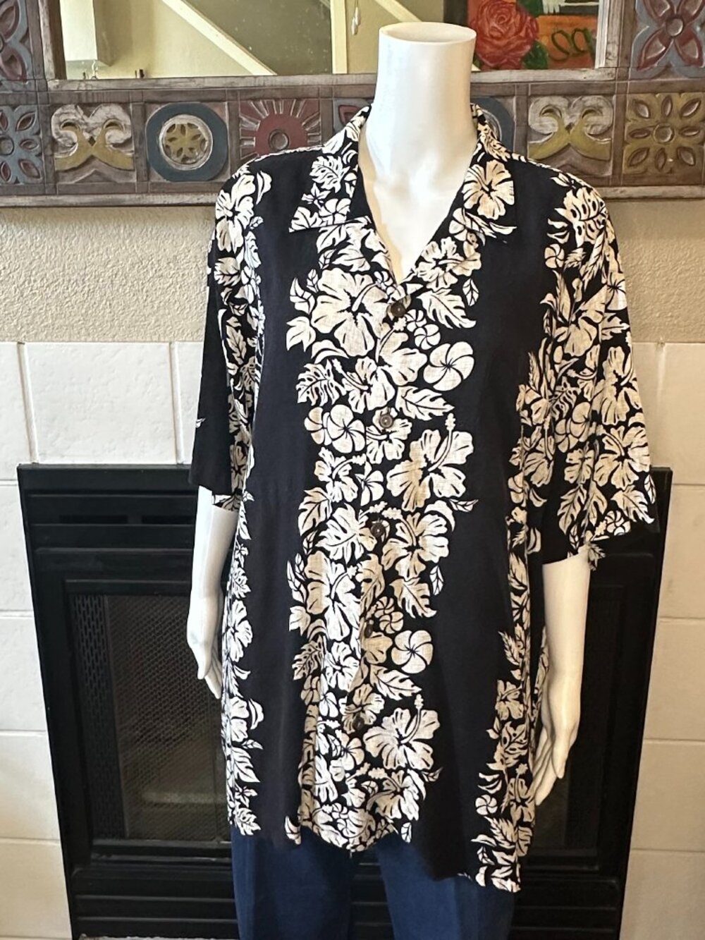 Vtg hibiscus print Pineapple Connection Hawaiian Shirt 2XL Black Short Sleeve